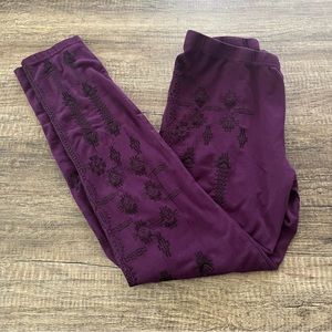 JW Los Angeles Johnny Was Floral Embroidered Leggings Purple/black size M